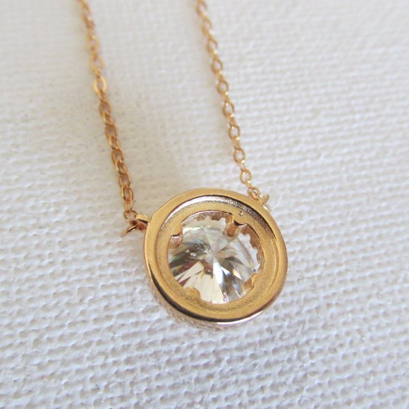 Gold 2 carat Moissanite Halo Pendant Necklace - Picture 5 of 6